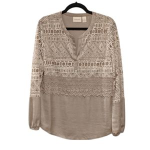 Chico's Tan Embroidered Blouse, Size 12